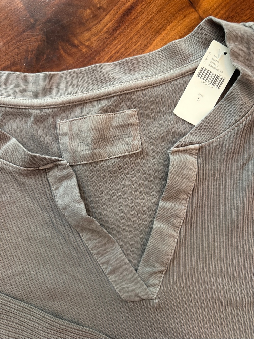Anthropologie Pilcro Moss Ribbed Henley Long Sleeve Top - Picture 3 of 4